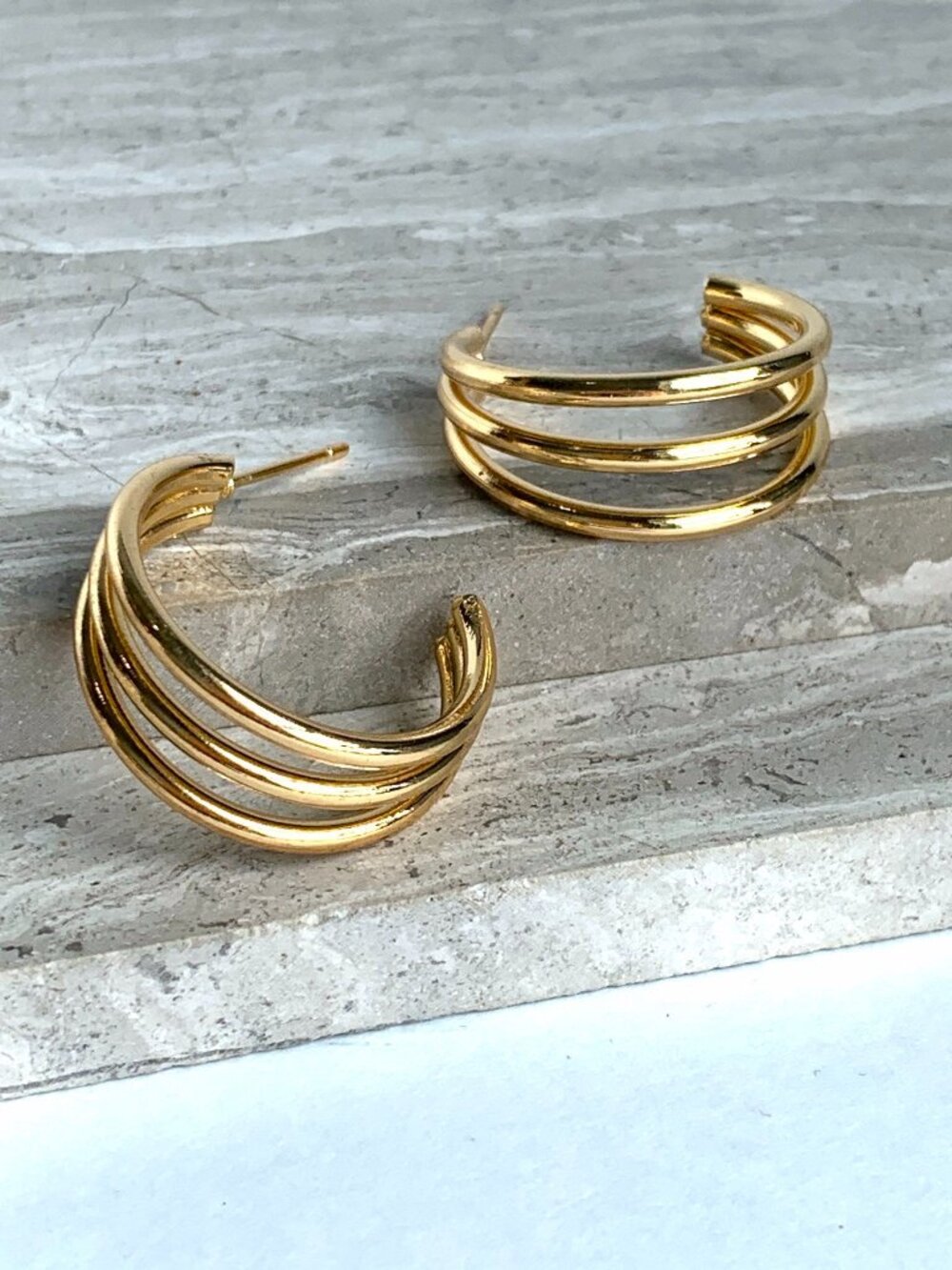NEW Anthropologie Thin Triple Gold Hoop Earrings